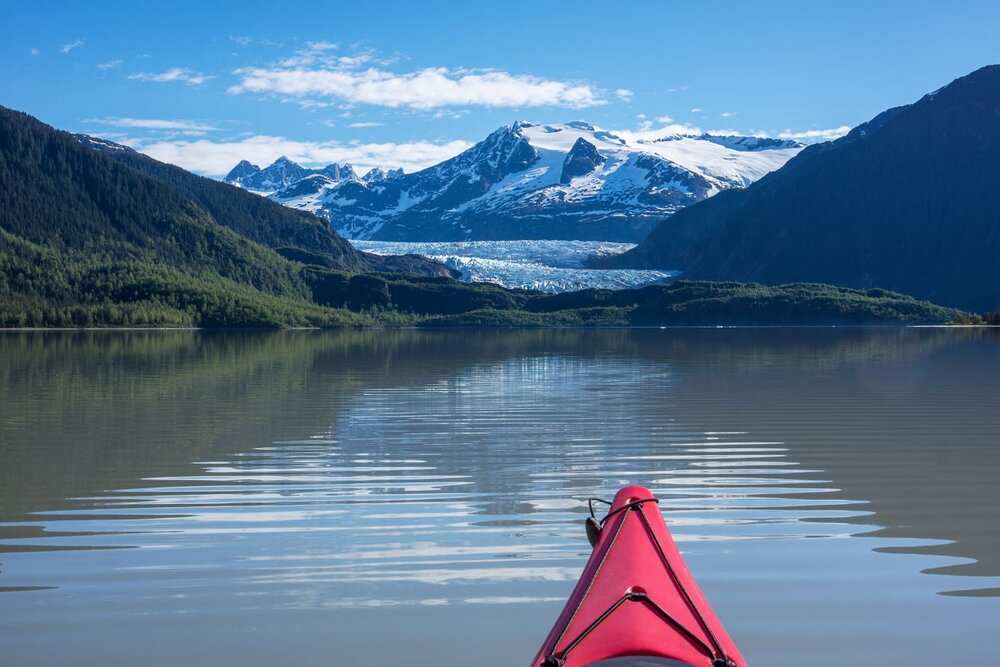 Kayaking toward a glacier near Valdez
